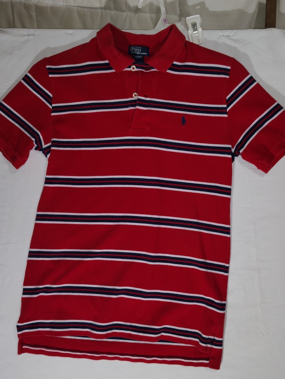 Boys 18/20 Polo by Ralph Lauren Red Striped Cotton Polo Shirt